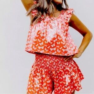 2 PIECE SET:  QUEEN OF SPARKLES Complete Outfit! Orange/Green Butterfly -Set!